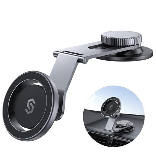 SYNCWIRE Fits MagSafe Car Mount for Universal Dashboard, Tesla Screen, Magnetic Phone Holder for Car,Foldable Aluminum Alloy Arm,Super Stable Car Mount for iPhone 17 Pro Max 16 15 14 13 12&All Phones - color: Space Gray