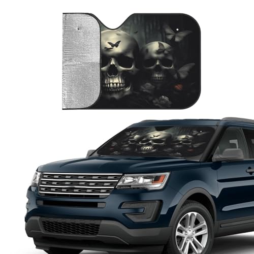 Skull Car Sun Shade Windshield Sunshade Foldable Front Window Shield Cover for Truck SUV - color: Blue11