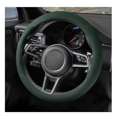 Suede Steering Wheel Cover with Upgraded Silicone Inner Ring, Breathable, Anti-Slip, Leather Universal 14.5 to 15 Inch Steering Wheel Cover (Green with Embossing Pattern) - style: Green with Embossing Pattern