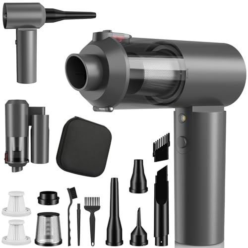 Car Vacuum Portable Cordless with 16000PA Ultra Suction 4-in-1 Foldable Air Duster & Brushless Motor Rechargeable Handheld Vacuum for Pet Hair, Car Seats, Home & Office Cleaning - color: Gray