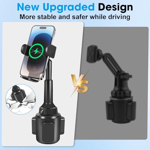 DEGUM Upgraded Wireless Car Charger, Cup Holder Phone Mount with 15W Fast Charging Phone Holder Adjustable Long Arm Height, Compatible with iPhone 16 15 14 13 Samsung LG and More (with Car Adapter)