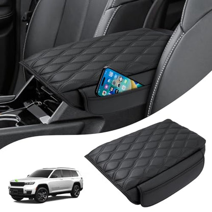 Autorder Center Console Cover for 2021-2025 2026 Jeep Grand Cherokee L Accessories Armrest Cushion Cover Nappa Leather Middle Console Covers Grand Cherokee L Console Cushion Pad Anti-Scratch - size: 21-26 Grand Cherokee L Armrest Cushion