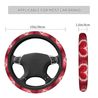 Swono Valentine Steering Wheel Cover, Romantic Red Love Heart Rose Flowers Breathable Auto Car Steering Wheel Cushion Case for Men Universal 15 Inch Steering Wheel Protection - color: Valentine