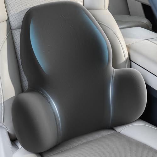 Lumbar Support Pillow with Fixed Chuck | Ergonomic Memory Foam Cushion | Washable Cover | Back Pain Relief & Posture Improvement | Fits Car/Office/Gaming Chairs/Wheelchairs & Home - color: Black