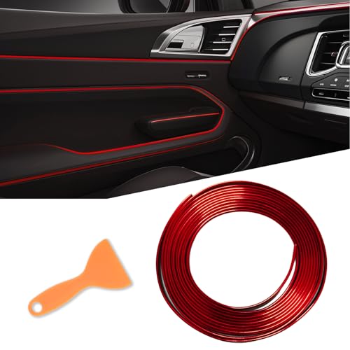 Car Interior Moulding Trim Strips 16.4ft /5M Universal Car Decoration Pinstriping Filler Insert Strips Styling Dashboard Decorative DIY Flexible Strip Garnish Accessory with Installing (Red) - color: Red
