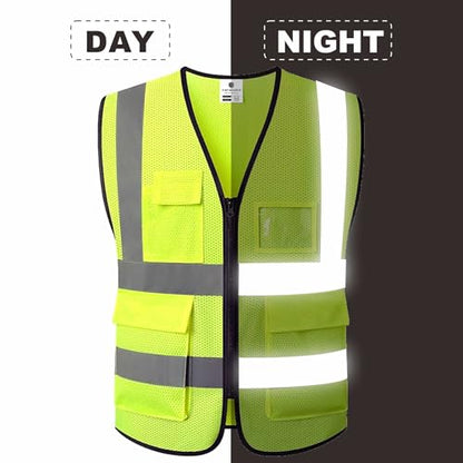 caparazon Unisex High-Visibility Reflective Safety Vest with Zippered Pockets - ANSI/ISEA Certified for Enhanced Work Safety - color: Yellow