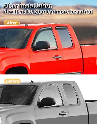 Outside-Mount Window Rain Guards Fit for Chevy Silverado/GMC Sierra 1999-2006 Extended Cab, Window Visors Wind Deflector Dark Smoke Vent Shades Car Tape-on 4-pcs with Thicker - size: Fit for 1999-2007 Silverado/Sierra Extended Cab