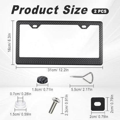 2PCS Carbon Fiber License Plate Frames with 2 Holes, Metal Car License Plate Cover with Screw Caps, Slim Edge Universal Fit for Cars, Trucks, SUVs, and RVs, Black - color: Carbon Fiber, size: 2 Holes