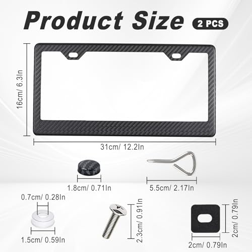 2PCS Carbon Fiber License Plate Frames with 2 Holes, Metal Car License Plate Cover with Screw Caps, Slim Edge Universal Fit for Cars, Trucks, SUVs, and RVs, Black - color: Carbon Fiber, size: 2 Holes