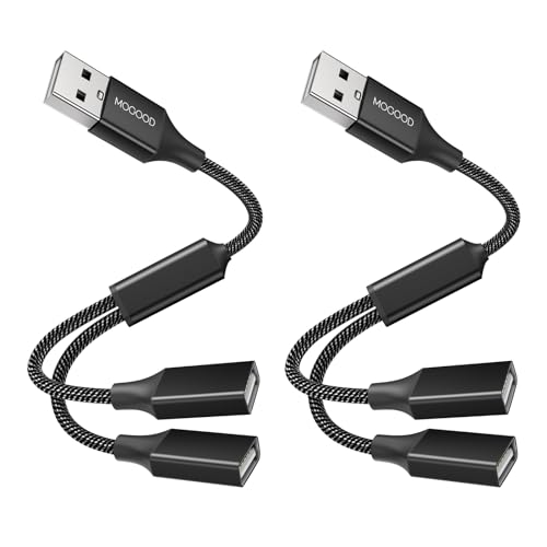 MOGOOD USB Splitter Cable USB y Splitter Adapter Dual USB 2.0 Power Cord Extension for Charging/Data Transfer/Laptop/Mac/Car - color: Black, size: 2pack