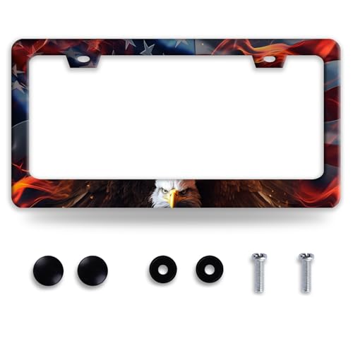 American Flag Eagle License Plate Frame Patriotic Eagle License Plate Funny Auto Accessory Bracket Stainless Steel License Plate Frames 6.3 x12.3 Inch - color: American Eagle Flag