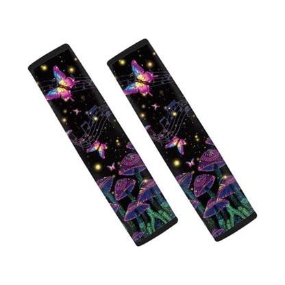 UNICEU Mushroom Butterfly Print Auto Seat Belt Cover Shoulder Pad for Most Vehicle SUV Truck 2Piece Set Car Accessory for Women - color: Mushroom Butterfly