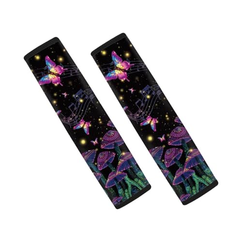 UNICEU Mushroom Butterfly Print Auto Seat Belt Cover Shoulder Pad for Most Vehicle SUV Truck 2Piece Set Car Accessory for Women - color: Mushroom Butterfly