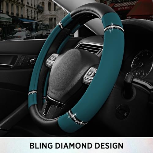 Road Comfort Leather Steering Wheel Cover – Premium Anti-Slip Car Steering Wheel Grip Cover – Universal Fit for 14.5”–15” Cars, Trucks & SUVs -Dark Blue - color: Dark Blue