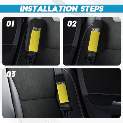 wuyaoyao 2PCS Bling Car Seat Belt Cover Pad, Breathable Leather Seatbelt Covers for Cars, Soft Comfortable Seatbelt Shoulder Strap Covers, Rhinestone Auto Seat Belt Protector Cushion (Yellow) - color: Yellow
