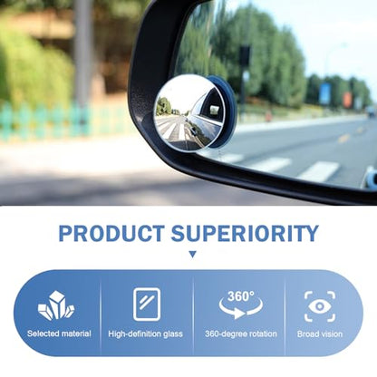 Blind Spot Mirror, 2PCS Vehicle Reversing Rear View Mirror, 360 Degree Adjustable Frameless Design, Universal for Most Cars (White)