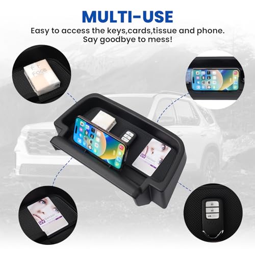 Autorder Center Console Dash Organizer for 2023-2026 Honda Pilot Accessories Dashboard Insert Tray with Cellphone Holder Storage Box with Anti-Slip Mat - size: 2023+ Pilot Dash Organizer