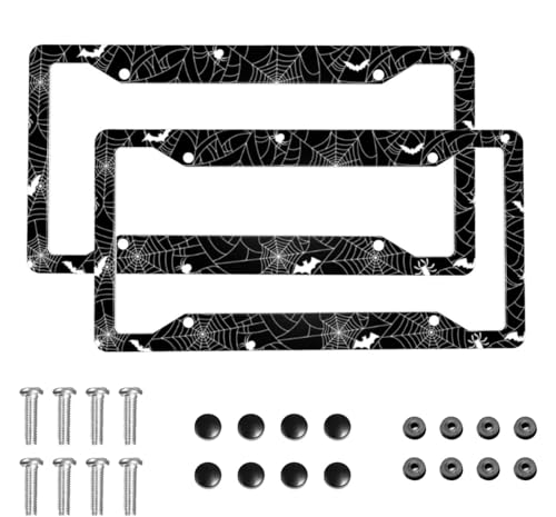 Halloween Spider Web License Plate Frame 2 Pack License Plate Holder Universal Aluminum License Plate Cover Car Accessories for Men Women - color: Halloween
