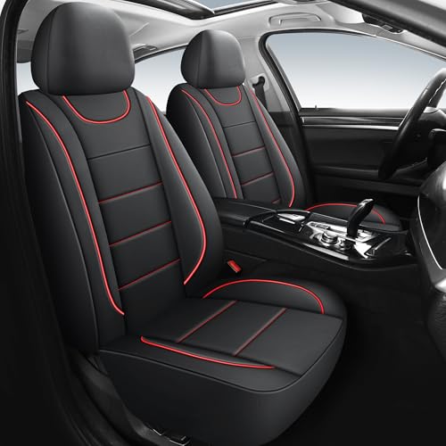 HChengkikz Car Seat Covers, Quilting Leather Seat Cover Two Front Seats, Waterproof Faux Leather Automotive Seat Covers for Cars, Universal Car Interior Fit for Suvs, Trucks, Airbag Compatible (2PCS) - color: N4 Black+Red, size: Front Seats Only