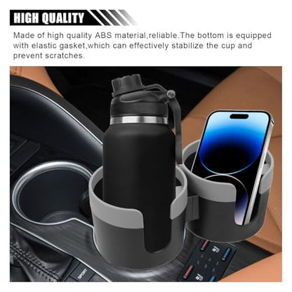 Car Double Cup Holder Extender, 2-in-1 Car Cup Holder Adapter with Adjustable Base, Universal Multifunctional Cup Holder Organizer for Beverage, Snack, Cup, Bottle Storage (Grey) - color: Grey
