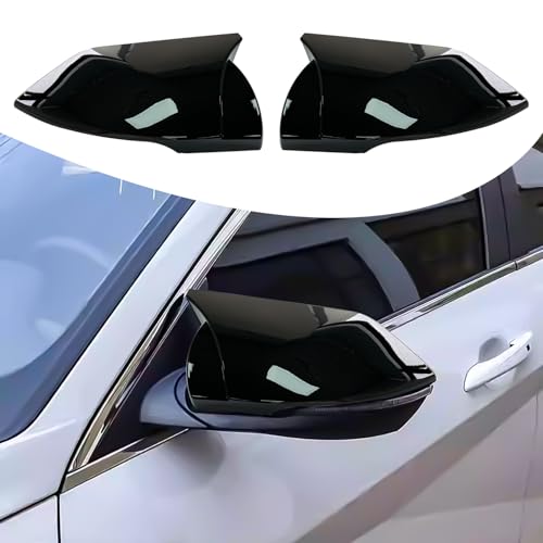 Compatible with Hyundai Elantra 2021 2022 2023 2024 2025 with Turn Signal Accessories Car Exterior Ox Horn Design Door Side Rearview Mirror Guard Cover Trim Caps - Glossy Black Style 2PCS - color: Glossy Black, size: For Elantra 2021-2025 with Turn Signal