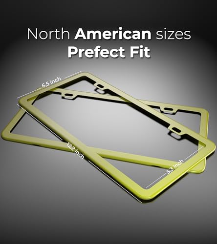 Yellow License Plate Frame, Metal Thin Stainless Steel with 2 Holes Screw Cap, 2 Pack (Yellow) - color: Yellow