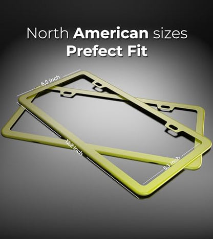 Yellow License Plate Frame, Metal Thin Stainless Steel with 2 Holes Screw Cap, 2 Pack (Yellow) - color: Yellow
