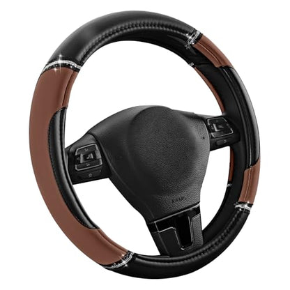 Road Comforts Leather Steering Wheel Cover - Made with PVC Leather - Anti-Slip Steering Wheel Cover Universal Fit Most 14 1/2 inches to 15 inches - Brown Color - color: Brown