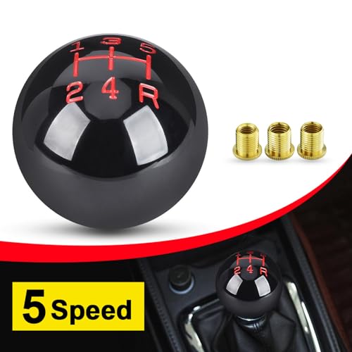 5 Speed Car Racing Gear Shift Shifter Knob, Resin Polished Round Ball Shift Knob with 3 Adapters Compatible with Manual Car (Mini Black 5) - color: 5 Speed Mini(Black)
