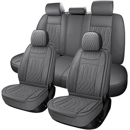 IRONTREE Leather Car Seat Covers Full Set, Waterproof Faux Leather Seat Covers for Cars, Non-Slip Car Interior Covers Universal Fit for Most Cars Sedans Trucks SUVs (Grey, Full Set)
