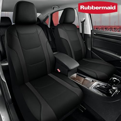 Rubbermaid Leather Car Seat Cover – Universal Front Seat Cover, Airbag Compatible, Easy to Install, Water-Resistant and Durable Automotive Seat Cover for Cars, Trucks, SUVs, Vans – Black - color: Black