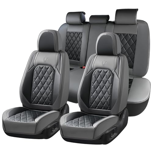 Coverado Seat Covers Full Set, Faux Leather Seat Covers for Car, Waterproof Car Seat Protectors 5 Seats, Automotive Seat Covers Universal Fit for Most Cars SUV Trucks- Gray&Black - color: A-Gray&Balck, size: Fullset
