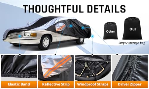 Deville Car Cover Waterproof All Weather with Silver Strip Design, Custom Fit for Deville 1994–2006, Deville Accessory with Door Zipper & Windproof Straps - size: Custom Fit Cadillac Deville