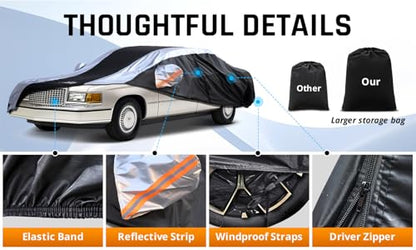 Deville Car Cover Waterproof All Weather with Silver Strip Design, Custom Fit for Deville 1994–2006, Deville Accessory with Door Zipper & Windproof Straps - size: Custom Fit Cadillac Deville