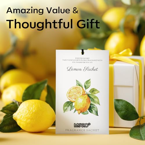 MYARO 12 Packs Lemon Scented Sachets for Drawer Closet Bathroom Odor Eliminator - Fresh Home Fragrance Car Air Frehener - color: Lemon