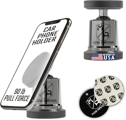 Mob Armor MobNetic Maxx - USA Assembled Magnetic Phone Holder for Car, Magnetic Car Phone Mount, 90-Degree Tilt, 360-Degree Rotation, Aluminum Metal, Compatible with iPhone & Android - Black Chrome - color: Black Chrome
