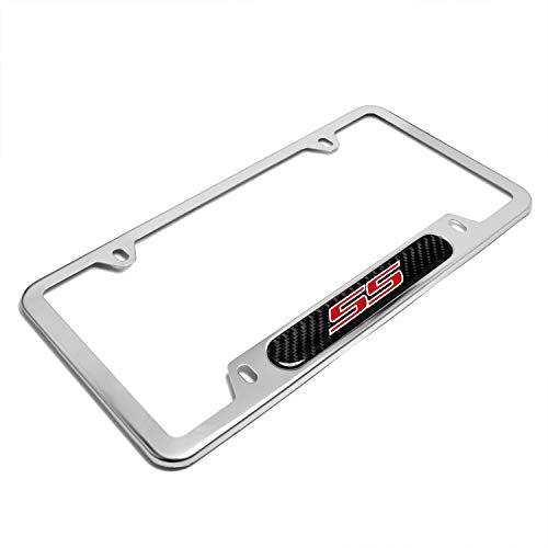 iPick Image for - Chevrolet Camaro SS Real Carbon Fiber Nameplate Chrome Stainless Steel License Plate Frame