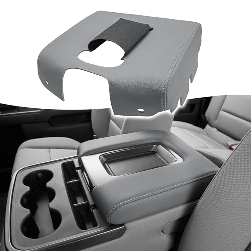 KBH Center Console Armrest Cover Replacement for Chevrolet Silverado & GMC Sierra 1500 2500 3500 2014-2018, Vinyl Leather Upholstery, Anti-Scratch, Split Bench Jump Seat (Dark Ash Gray) - color: Dark Gray, size: Jump Seat Console, Silverado Sierra 2014-20