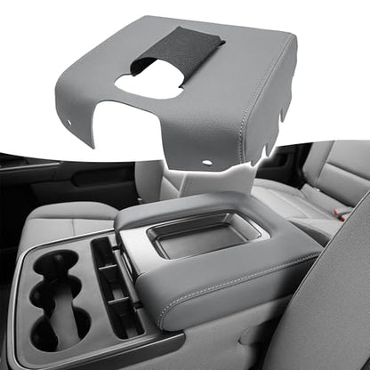 KBH Center Console Armrest Cover Replacement for Chevrolet Silverado & GMC Sierra 1500 2500 3500 2014-2018, Vinyl Leather Upholstery, Anti-Scratch, Split Bench Jump Seat (Dark Ash Gray) - color: Dark Gray, size: Jump Seat Console, Silverado Sierra 2014-20