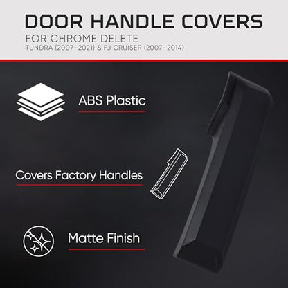 AJT DESIGN Car Door Handle Cover Compatible with Toyota Tundra (2007-2021) | ABS Plastic Front & Back Interior Door Handle Cover with Chrome Delete Finish | Made in USA - Black