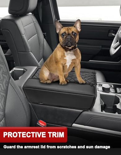 KBH Center Console Armrest Cover for Toyota Tundra 2022 2023 2024 2025 2026, Vinyl Leather Trim, Durable Middle Console Protector, Zipper Closure, Anti-Scratch - size: Toyota Tundra 2022-2026, Black