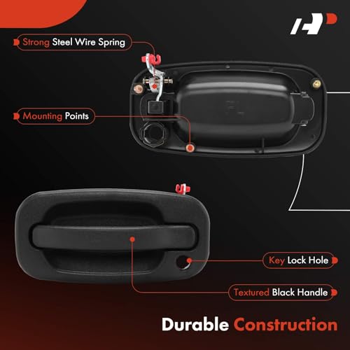 A-Premium - Front & Rear Exterior Door Handles Set - Compatible with Chevy Silverado 1500 2500 3500, Tahoe, Avalanche, Suburban & GMC Sierra, Yukon & Cadillac - 2000-2007 - Replace# 15034985, 15034986 - color: Textured Black