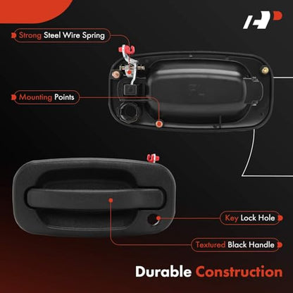A-Premium - Front & Rear Exterior Door Handles Set - Compatible with Chevy Silverado 1500 2500 3500, Tahoe, Avalanche, Suburban & GMC Sierra, Yukon & Cadillac - 2000-2007 - Replace# 15034985, 15034986 - color: Textured Black