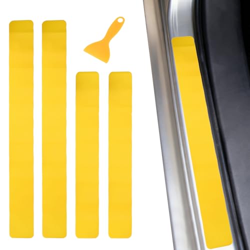PATIKIL 400/600mm Car Door Sill Plate Protectors, 4Pcs Carbon Fiber Door Edge Step Dust Shield Cover Universal Vehicle Scratch Protection with Scrapers for Cars Trucks RV SUV, Yellow - color: Yellow