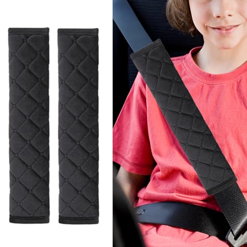JOYCOURT 2PCS Universal Car Seatbelt Pad Cover, Long Crystal Velvet Shoulder Cover Kit for Adults and Children, Helps Avoid Friction on Shoulder and Neck, Fits All Cars and Packs - color: Black