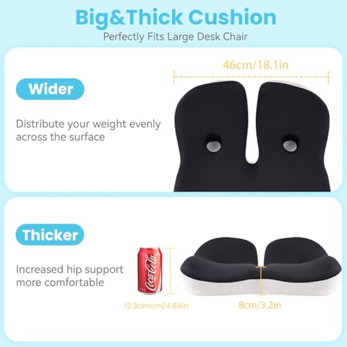 Seat Cushion,Office Chair Memory Cushion, Ergonomic Design, Relieve Sciatica and Long-Term Sitting Pain, Suitable for desks, car Seats, Games, wheelchairs - color: Black