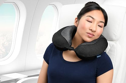 Brookstone Cool Touch Memory Foam Head and Neck Travel Pillow for Vacations, Airplanes, Trains, Buses, and Cars, Black - color: Black