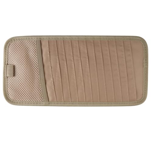 Sun Visor CD Holder, 12-Capacity Car Visor Organizer with DVD Sleeves and Mesh Pocket, Universal Visor Storage for Vehicle CD Case and Pen Holder Ergonomic Design (Khaki 1 Pcs) - color: Khaki 1 Pcs
