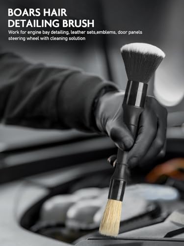 Fantasticlean 9PCS Car Interior Detailing Set, Microfiber Cloth & Applicator, Double-Head Detailing Brushes, Natural Bristles, Scratch-Free, Ultra-Soft for Seats Leather Care or Cleaning - size: IT-ACS03-NT