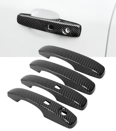 Exterior Door Handle Cover Trims Fit for 2024 2025 2026 Ford Ranger XL XLT Lariat Raptor, 4 Pack Carbon Fiber Style Exterior Door Handle Covers Decoration (with Keyless Entry System) - color: With Keyless Entry System(Carbon Fiber Look)
